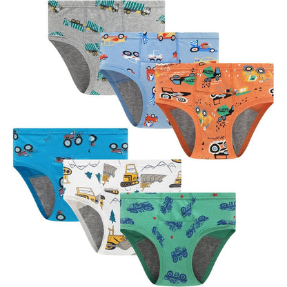 Boboking boys training toddler underwear truck potty boxer briefs pack of 6 front view showing vibrant truck prints