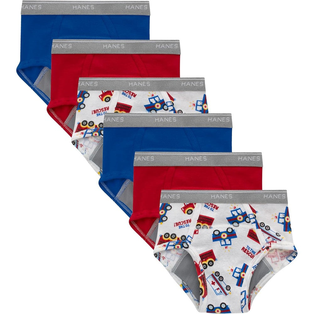 Hanes boys potty training underwear front view pack of assorted solid and tractor print toddler briefs