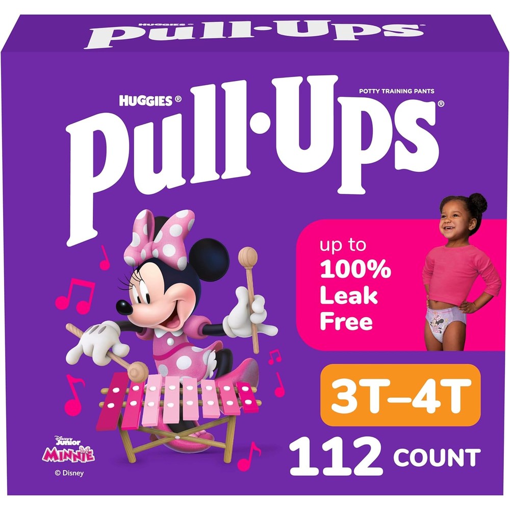 Pull-Ups Girls Potty Training Pants front view of the packaging box showing Minnie Mouse graphics.
