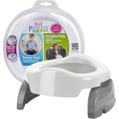 Kalencom Potette Plus 2-in-1 Travel Potty white and gray front view