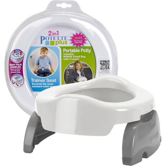 Kalencom Potette Plus 2-in-1 Travel Potty white and gray front view