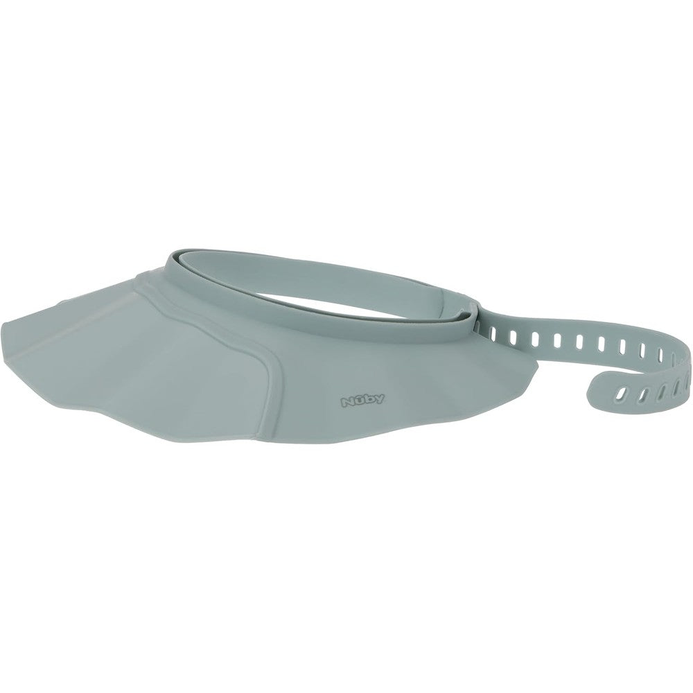 Nuby Baby Bath Hat Seafoam Gray front view showing the contoured water-blocking brim.