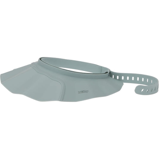 Nuby Baby Bath Hat Seafoam Gray front view showing the contoured water-blocking brim.
