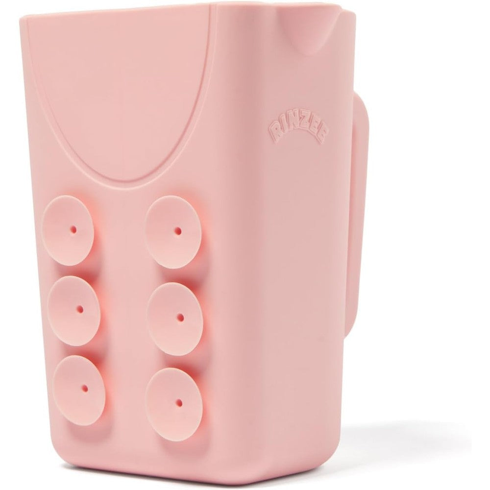 Rinzee Baby Bath Rinse Cup front view showcasing pink food grade silicone body and smooth rim.