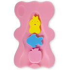 Fiabc soft infant bath sponge front view showing pink bear contour