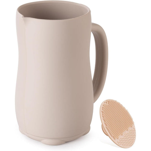 YOSEGOOTER silicone baby bath rinse cup front view in cat beige color