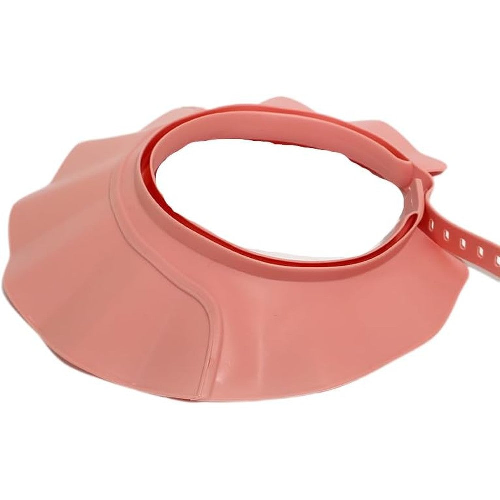 Lagnlnaoy adjustable shampoo cap shield front view showing pink silicone visor.