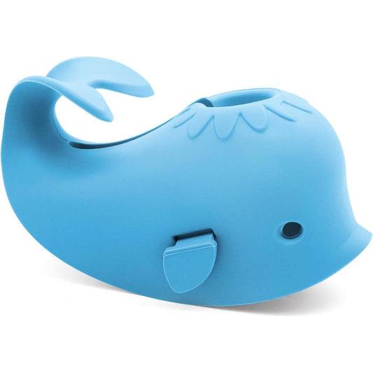 GameXcel baby bathtub faucet cover front view in azure blue whale shape.
