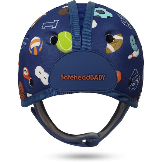 SafeheadBABY soft baby head protector helmet in sporty blue front view