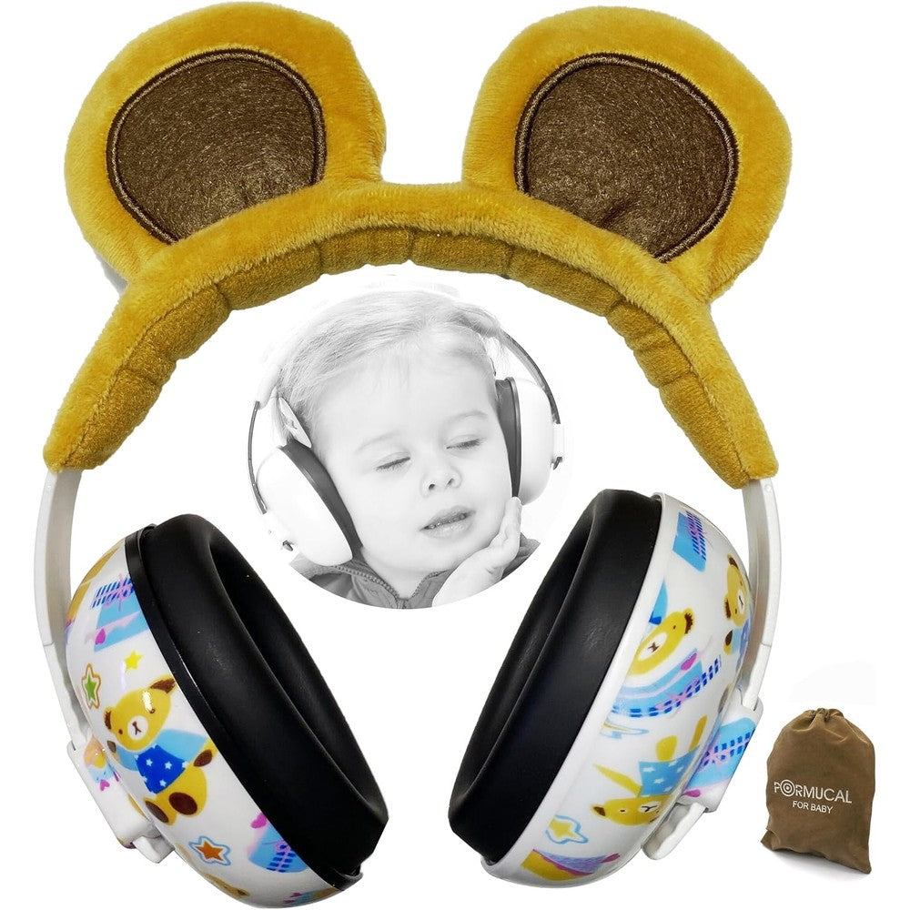 Pormucal baby ear protection earmuffs brown bear front view