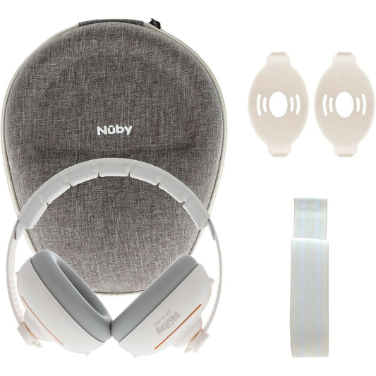 Nuby Soft Sounds 2-in-1 noise-canceling baby earmuffs white front view