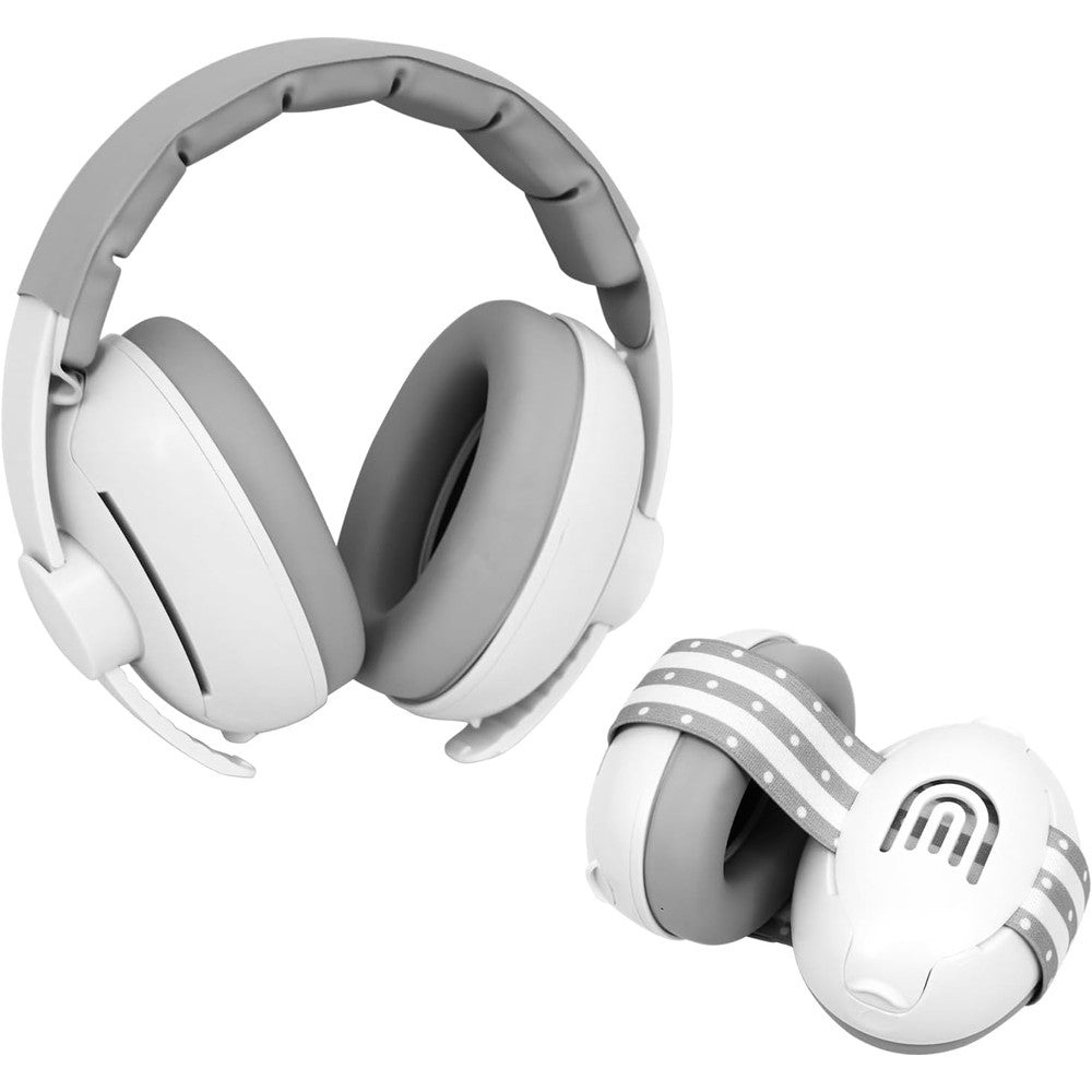 Plantureco 2-in-1 baby noise cancelling headphones front view with rainbow design.