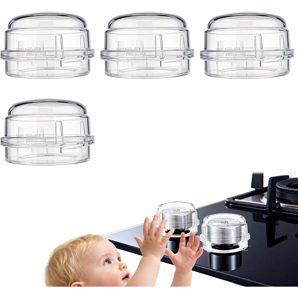 KiddoKeep 4 Pack Gas Stove Knob Covers front view transparent