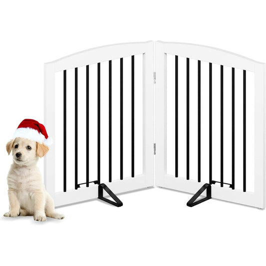 PUPETPO freestanding pet gate front view standing in a home doorway