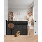 BBsecure Retractable Baby Gate front view installed in a wide modern hallway staircase entry.