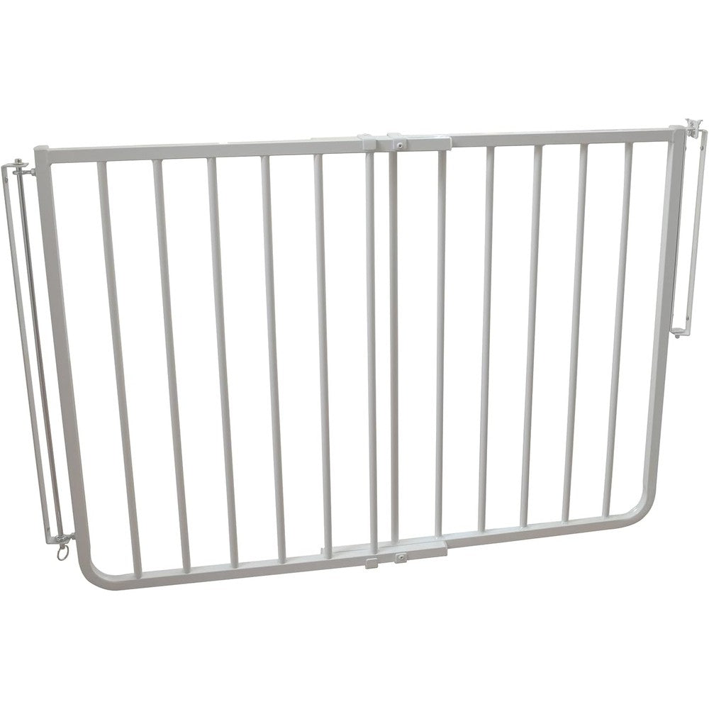 Cardinal Gates SS30 Stairway Special white safety gate installed securely at the top of a staircase front view