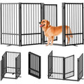 Snuowu full metal freestanding dog gate with door front view setup in a living room hallway