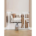 Babelio baby gate with cat door front view in white metal installed in a doorway