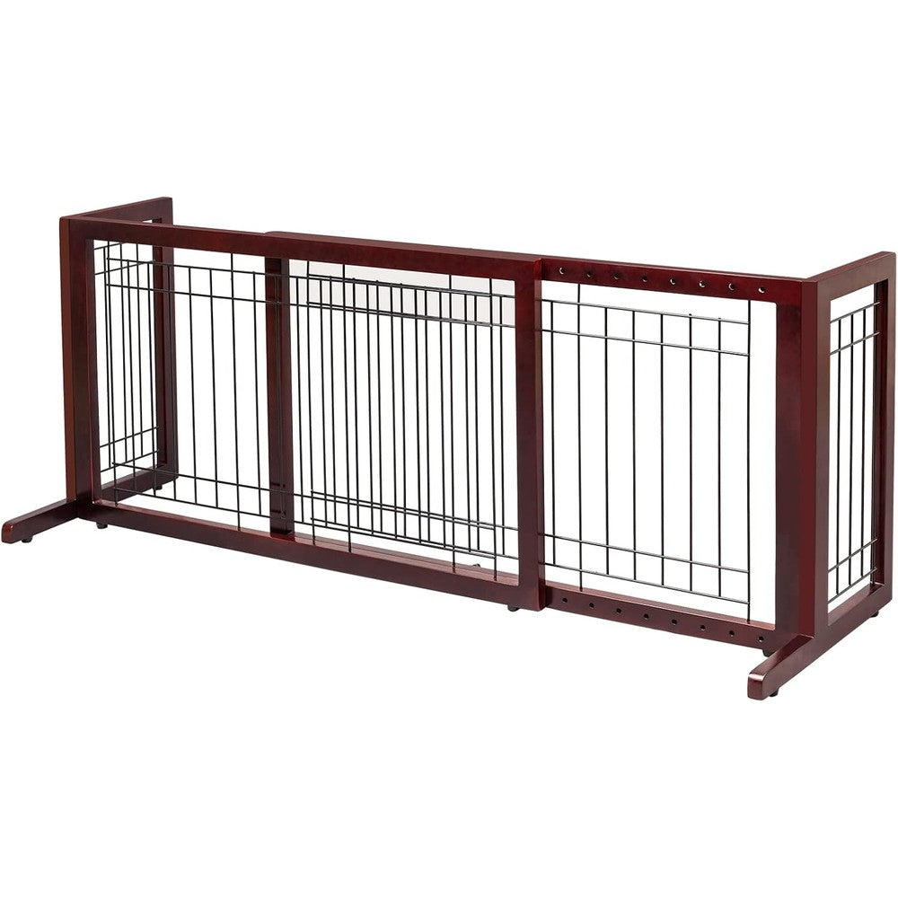 Bonnlo freestanding wood dog gate front view in cherry finish