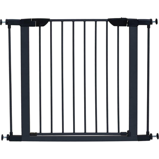 MidWest Homes for Pets walk thru steel dog gate front view in textured graphite finish installed in a home doorway.