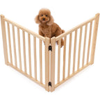 YOCAN wooden freestanding pet gate front view setup in house doorway