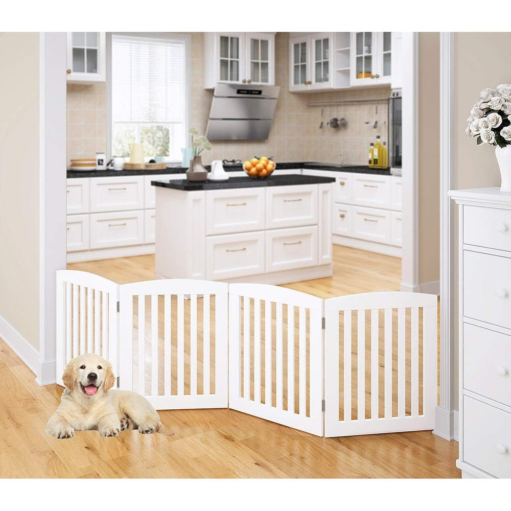 PAWLAND wooden freestanding foldable pet gate front view setup in doorway