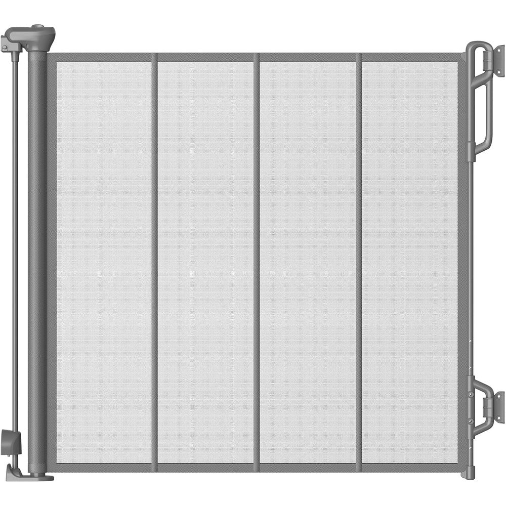 Spaceany reinforced retractable baby gate front view installed in a wide doorway safety mesh barrier