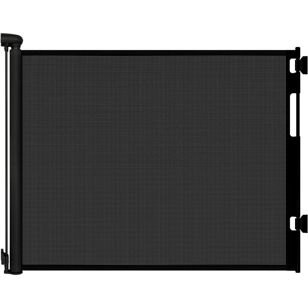 Peluasua retractable baby gate front view installed in a modern hallway doorway