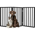 Petmaker 3-panel indoor foldable wooden pet gate front view standing in a hallway.