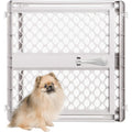 Mypet Universal Pet Gate front view showcasing grey diamond mesh design.