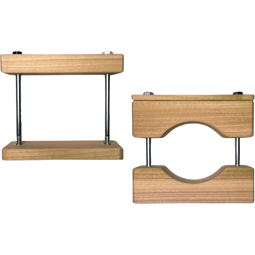 Cardinal Gates RCSC Round and Square Banister Clamp Kit front view showing solid wood components for no-hole baby gate mounting.