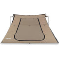 Rhino Rack Batwing Tapered Zip Extension with Door front view attached to vehicle awning