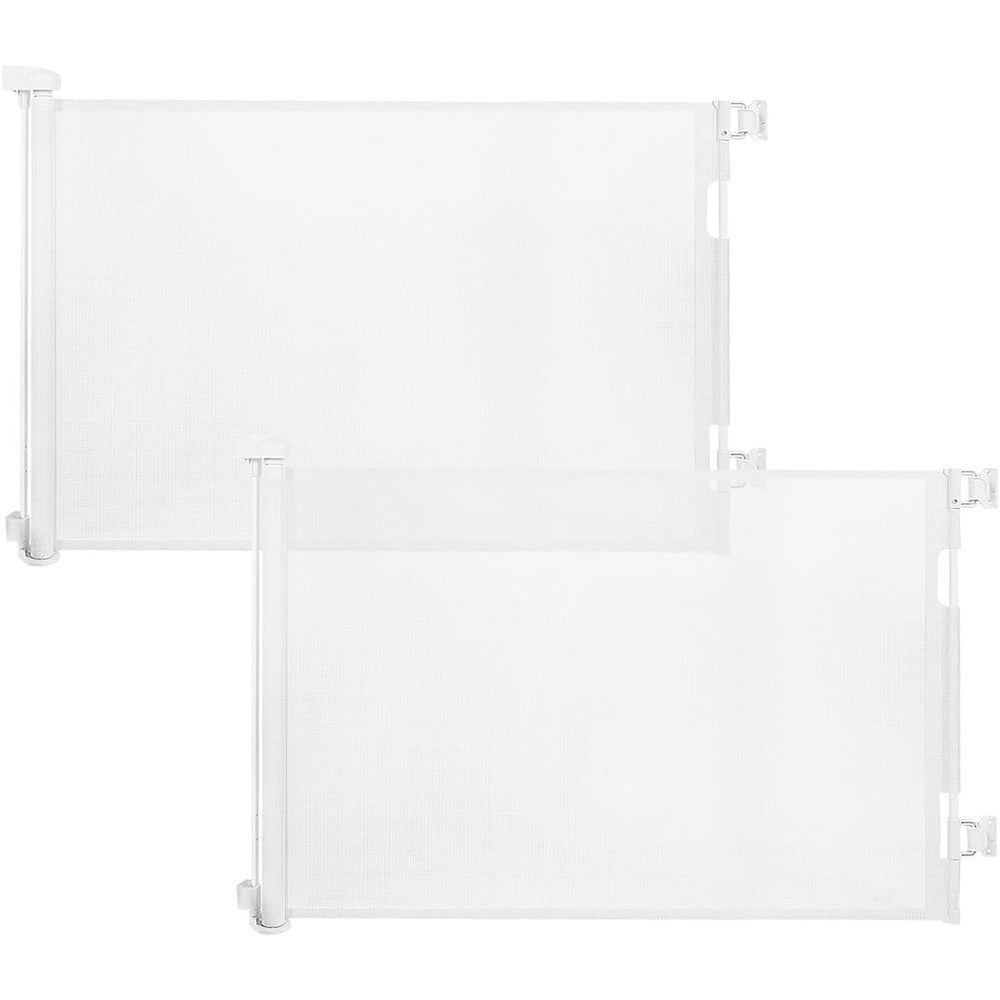 Veraste 2 Pack Retractable Baby Gate front view installed in a wide white doorway.