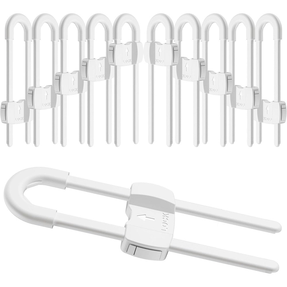 Terdewe 10 pack white 4 button U-shaped cabinet locks front view