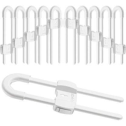 Terdewe 10 pack white 4 button U-shaped cabinet locks front view