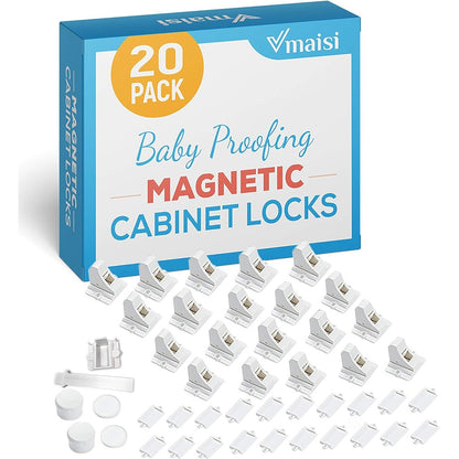 Vmaisi magnetic cabinet locks 20 pack front view showing locks and keys