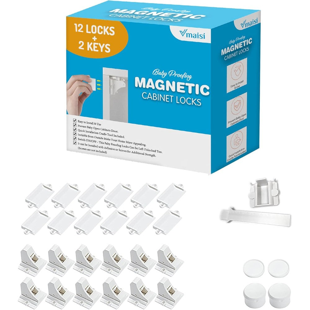 Vmaisi adhesive magnetic cabinet locks 12 pack front view
