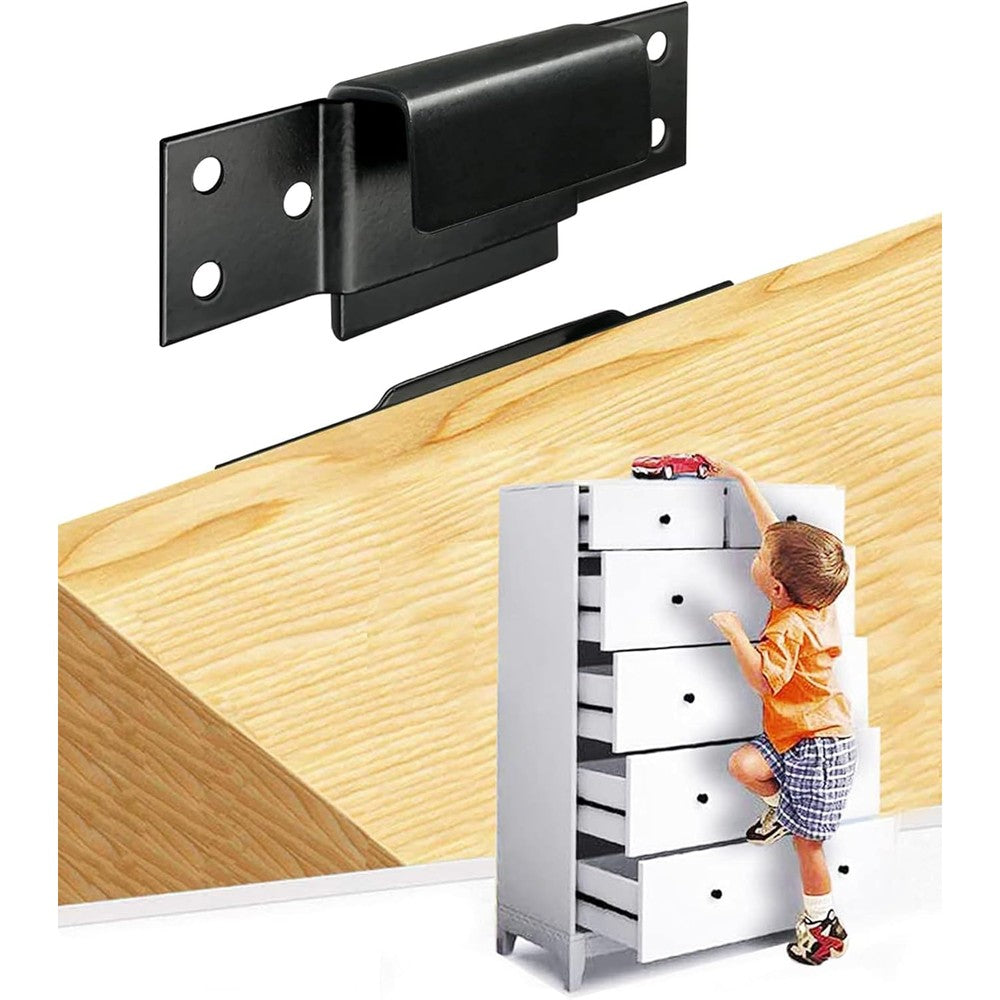 Montane furniture wall anchors front view showing premium black metal safety brackets.