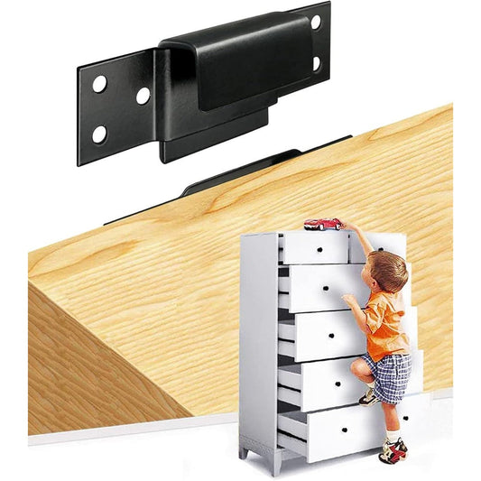 Montane furniture wall anchors front view showing premium black metal safety brackets.
