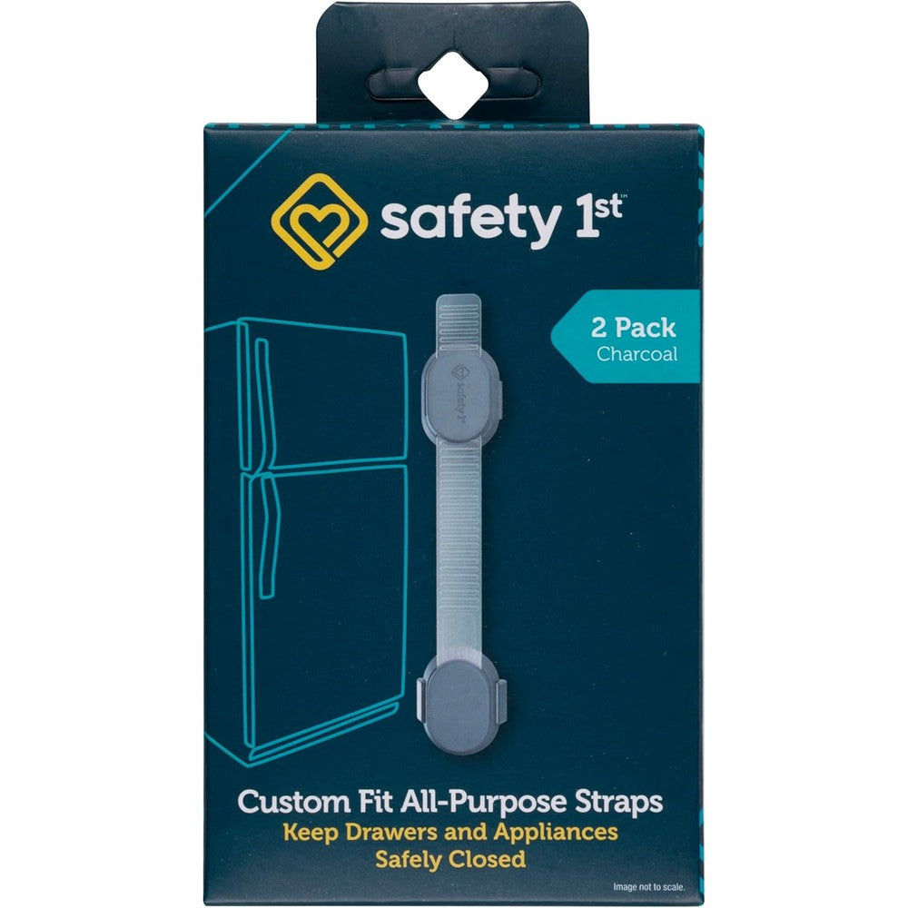Safety 1st Custom Fit All Purpose Strap front view of dark pewter child lock packaging