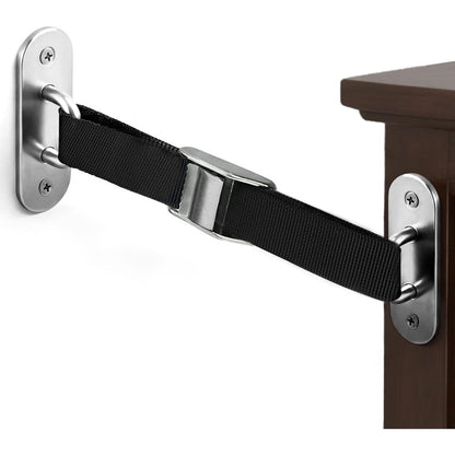 OKETHERMO furniture anchors for baby proofing front view showcasing the heavy duty stainless steel metal brackets and cables