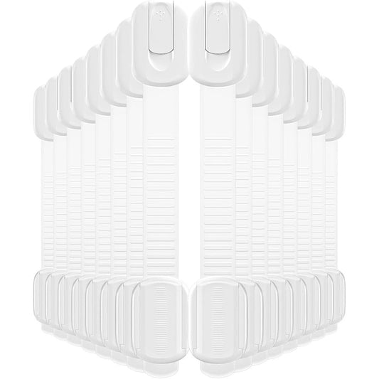 Roocickee 16 pack cabinet locks baby proofing front view showing adjustable strap and white plastic safety latch