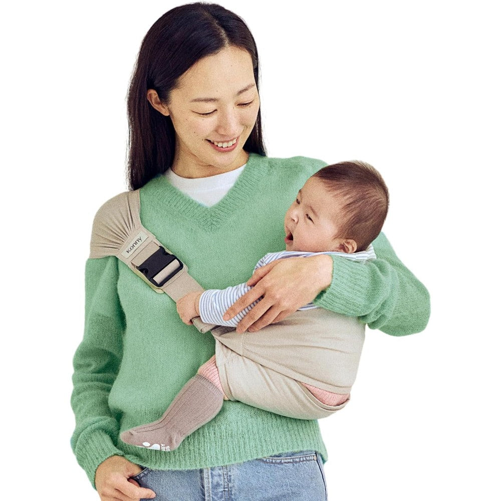 Konny Baby Carrier Hip Seat front view in Grey Beige