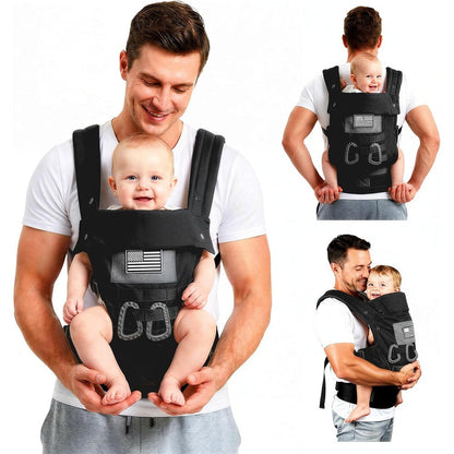 Yesybc black baby carrier front view with lumbar support