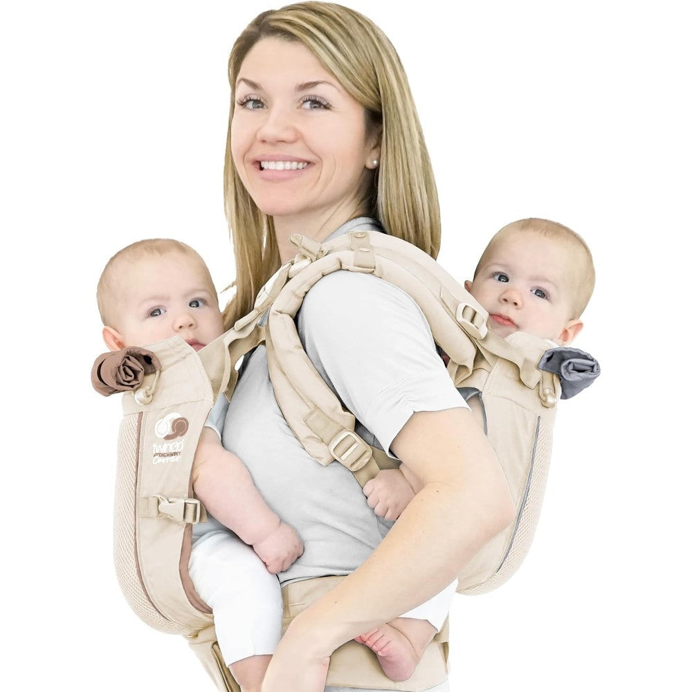 TwinGo Air Model twin baby carrier front view showing Simply Neutral color