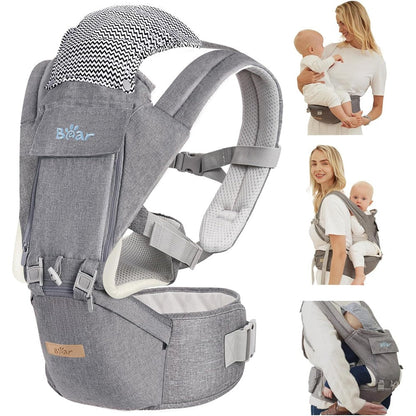Bear 6-in-1 ergonomic baby carrier front view with hip seat