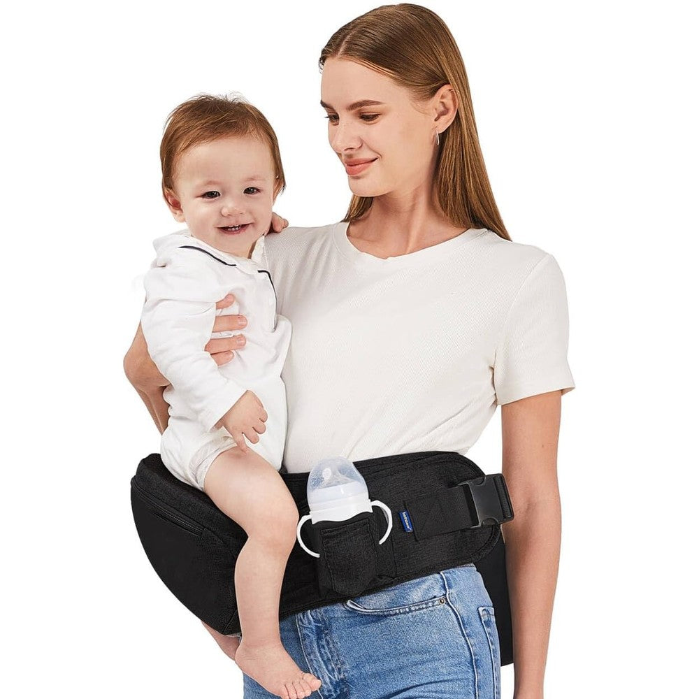 Leswgo baby hip carrier black front view