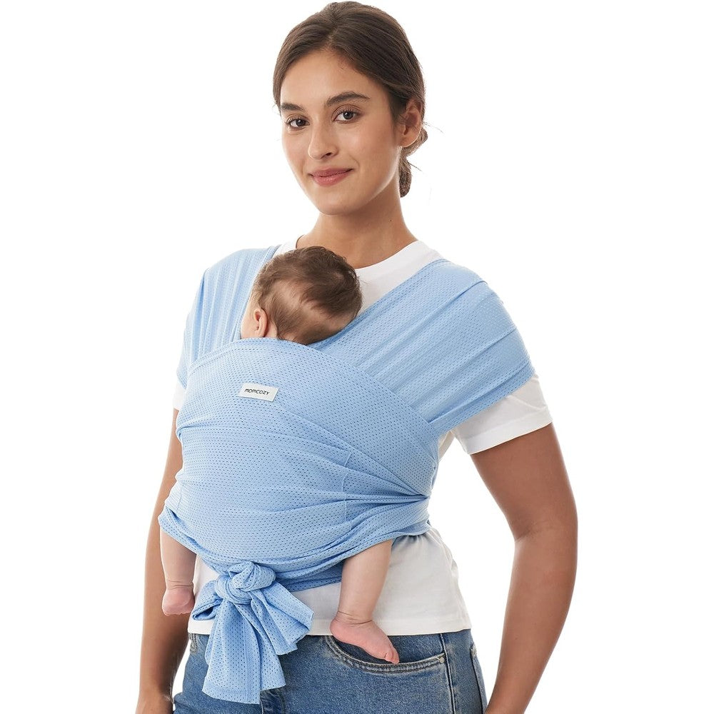 Momcozy Baby Carrier AirMesh light blue front view