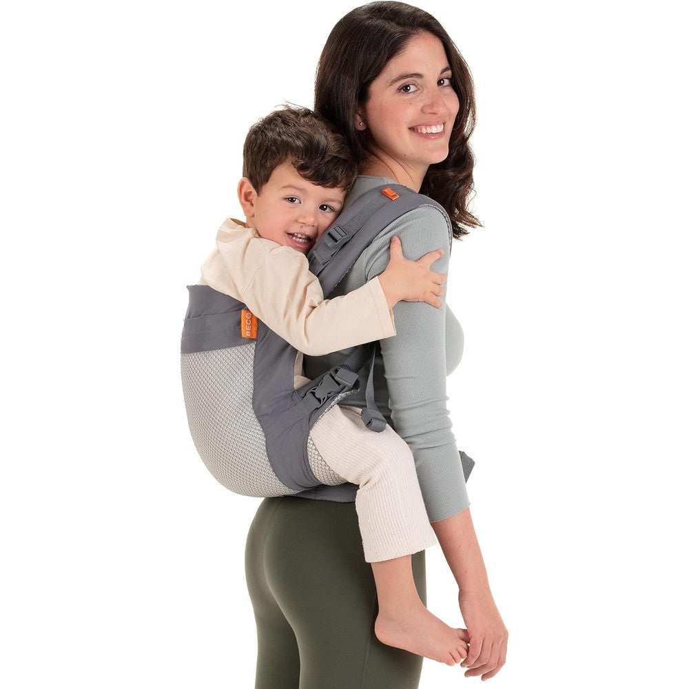Beco Toddler Carrier in Cool Dark Grey showing ergonomic front view