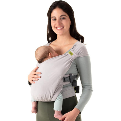 Boba Bliss pre-wrapped baby carrier front view in gray